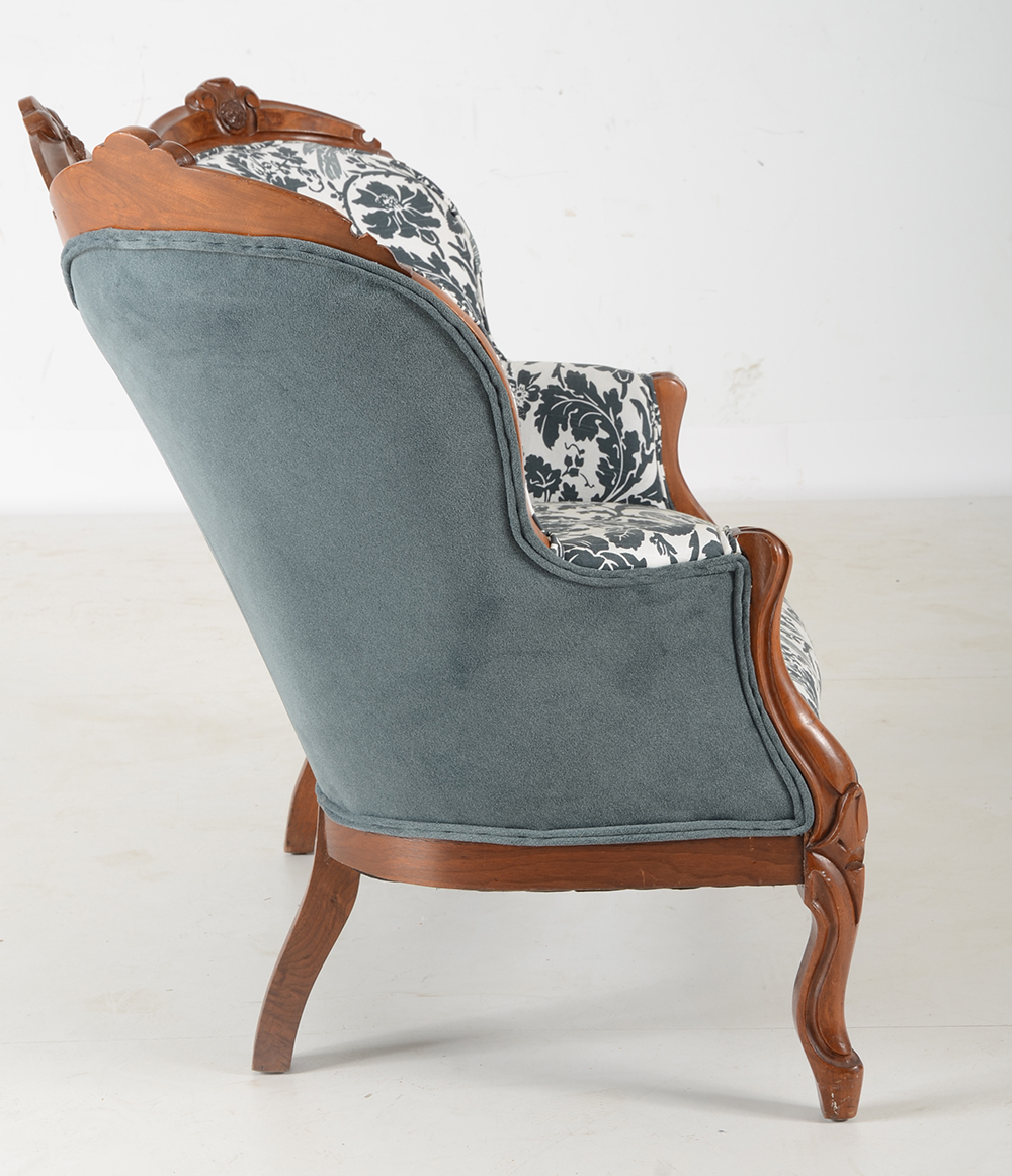 Victorian Shield Back Carved Walnut Settee