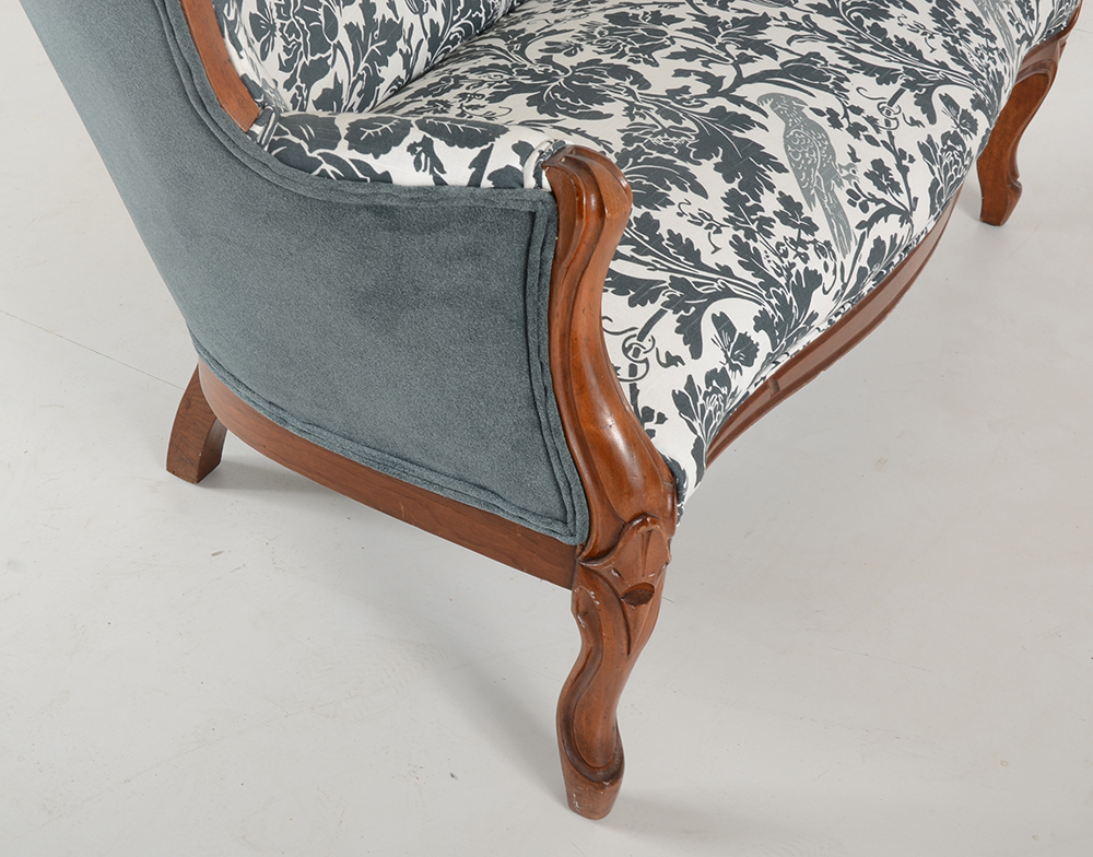 Victorian Shield Back Carved Walnut Settee