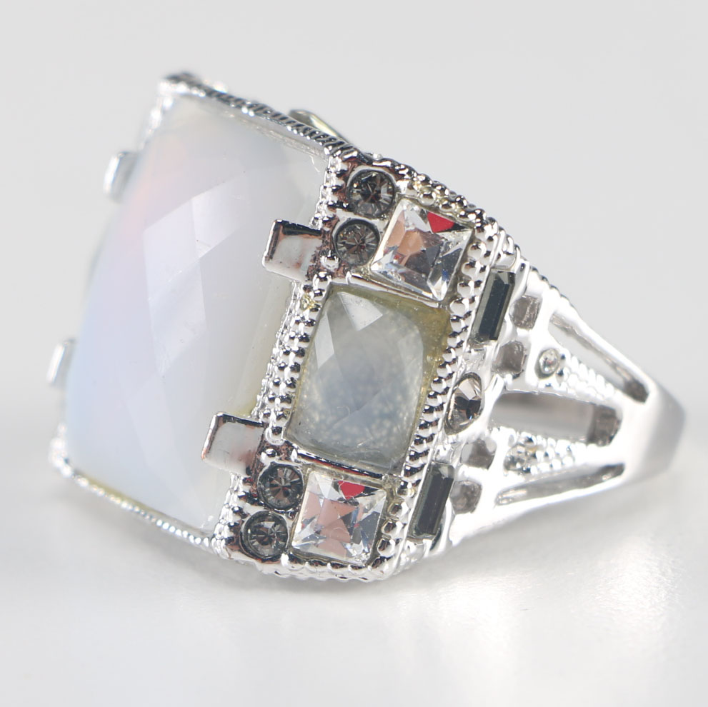 Alexis Bittar Silver Tone Ring with Gemstones and Rhinestones