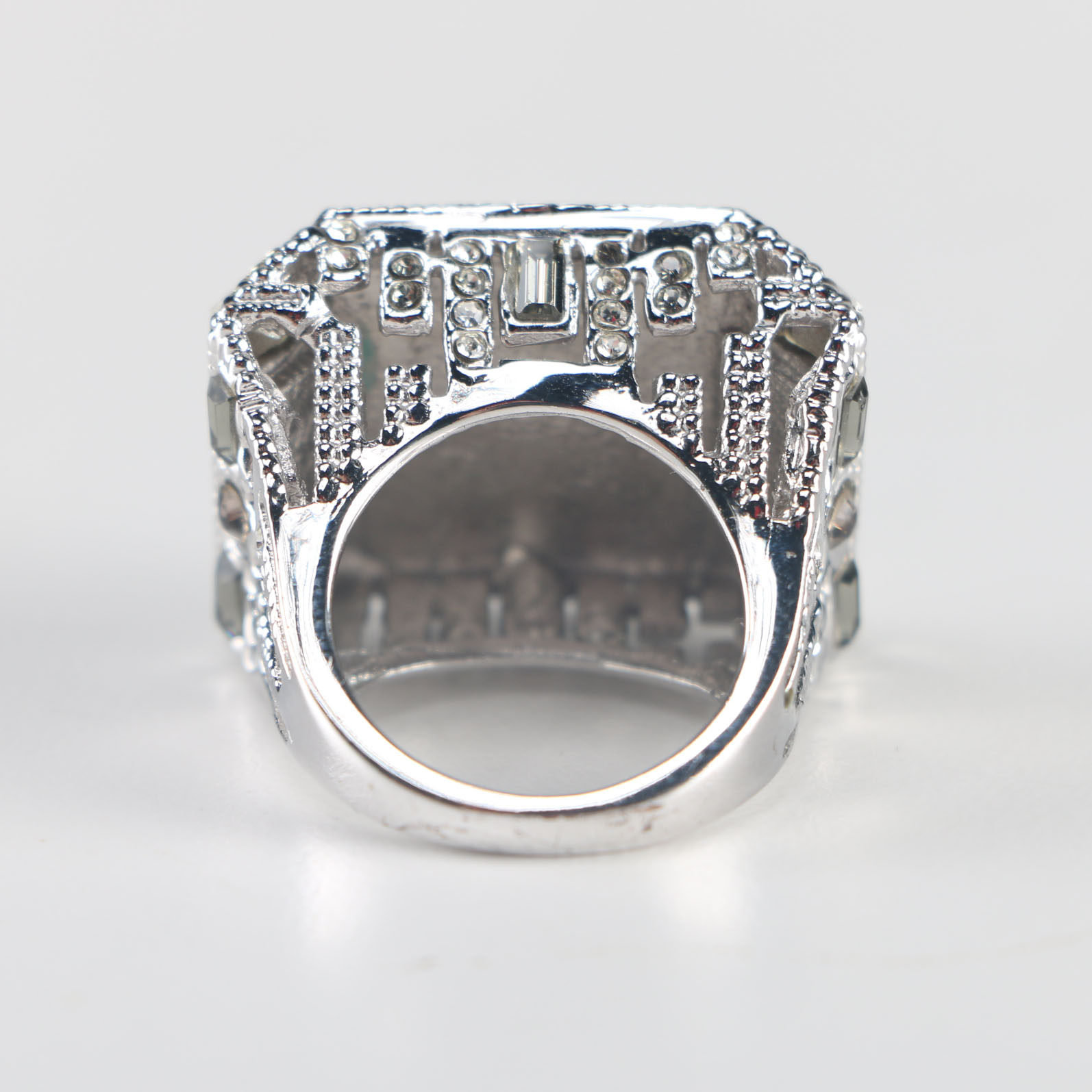 Alexis Bittar Silver Tone Ring with Gemstones and Rhinestones