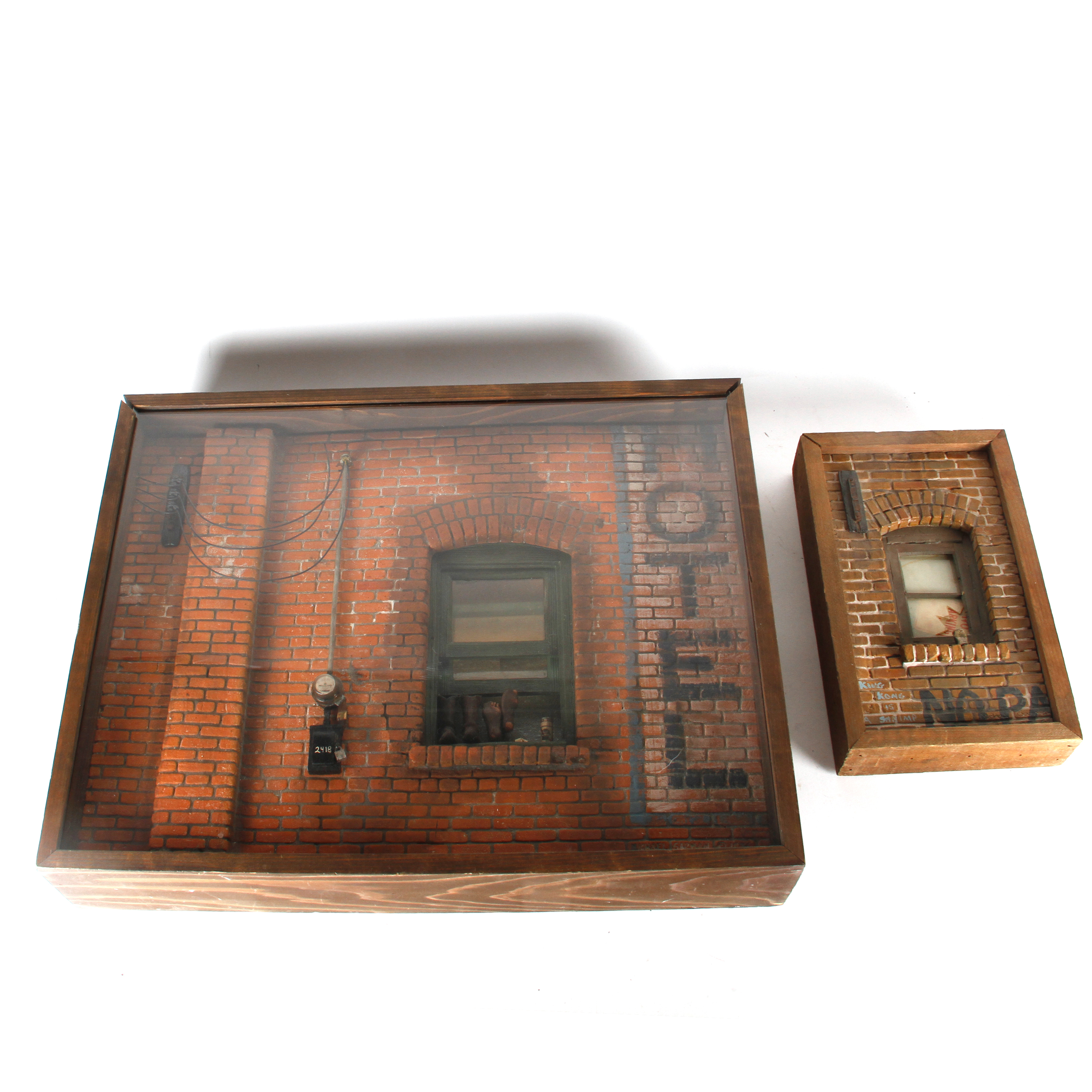 Pair of Michael Garman Framed Cityscape Shadow Boxes