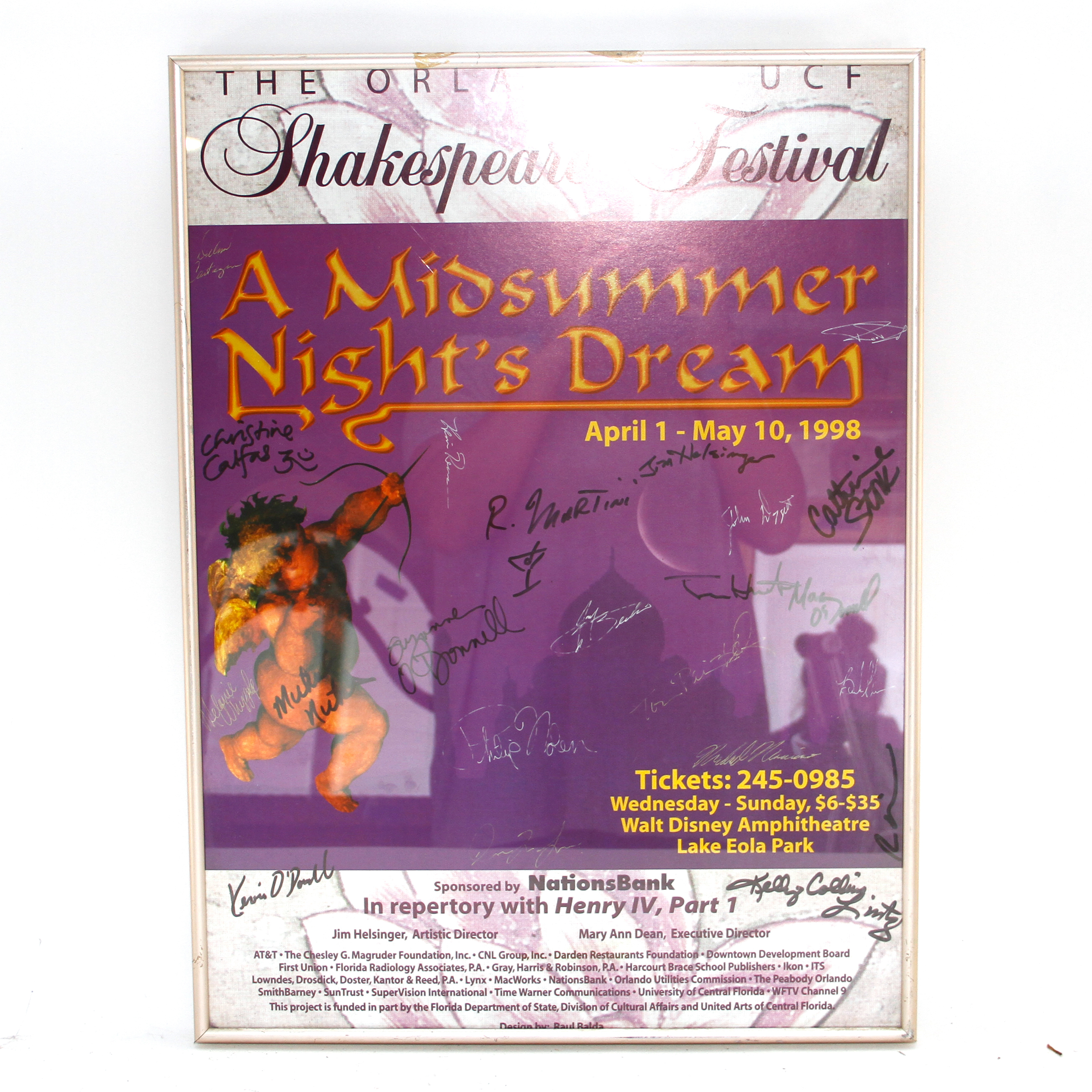 Shakesphere Festival Midsummer Nights Dream Signed Event Poster, 1998