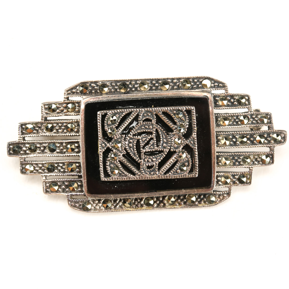Sterling Silver and Rhinestone Art Deco Style Brooch