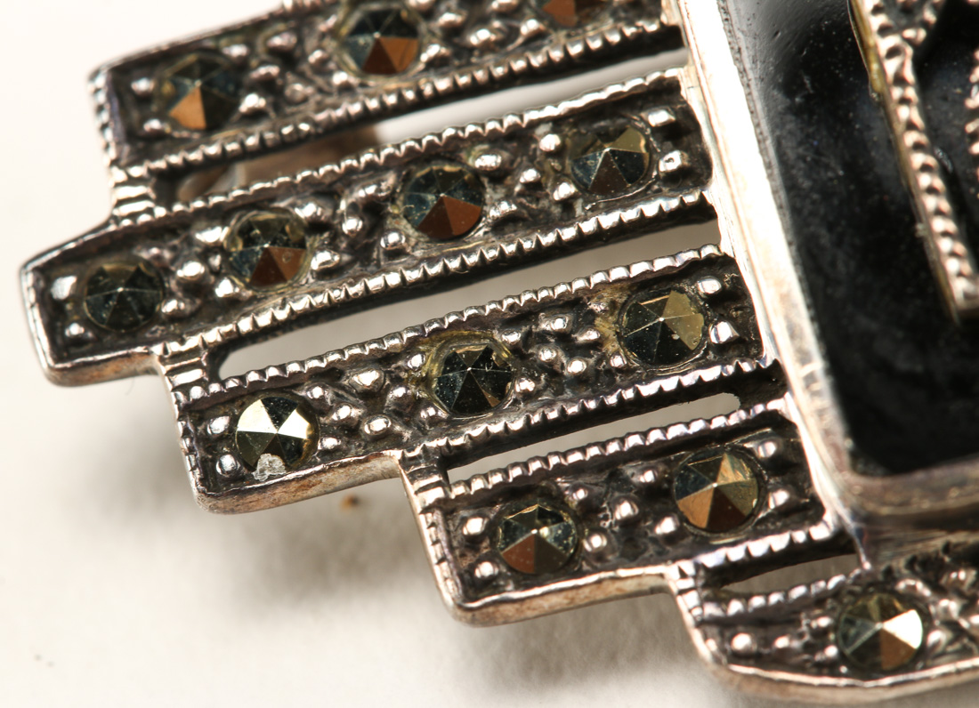 Sterling Silver and Rhinestone Art Deco Style Brooch