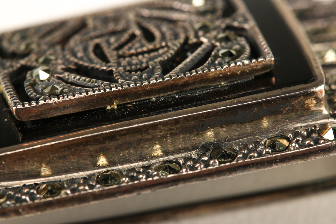 Sterling Silver and Rhinestone Art Deco Style Brooch