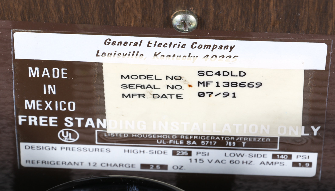 1991 General Electric Wood Laminate Mini Fridge