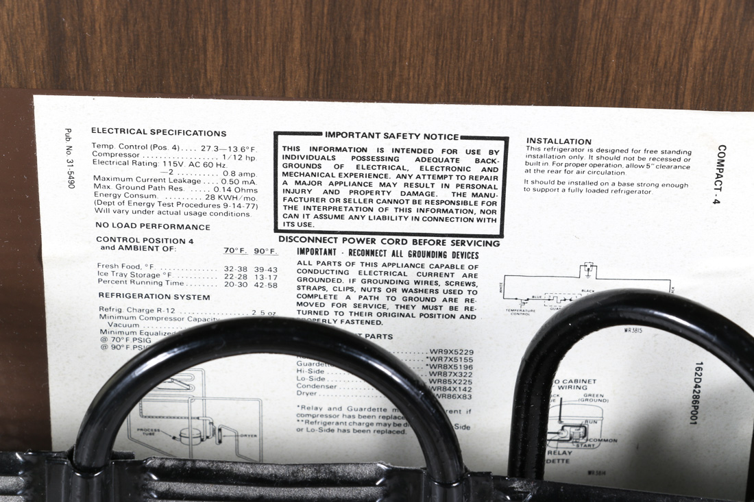 1991 General Electric Wood Laminate Mini Fridge