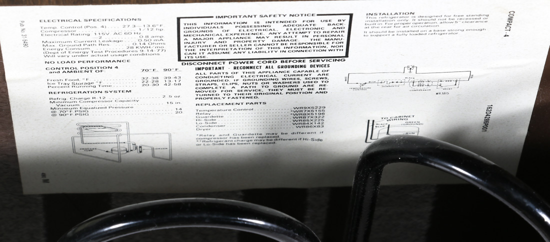 1991 General Electric Wood Laminate Mini Fridge