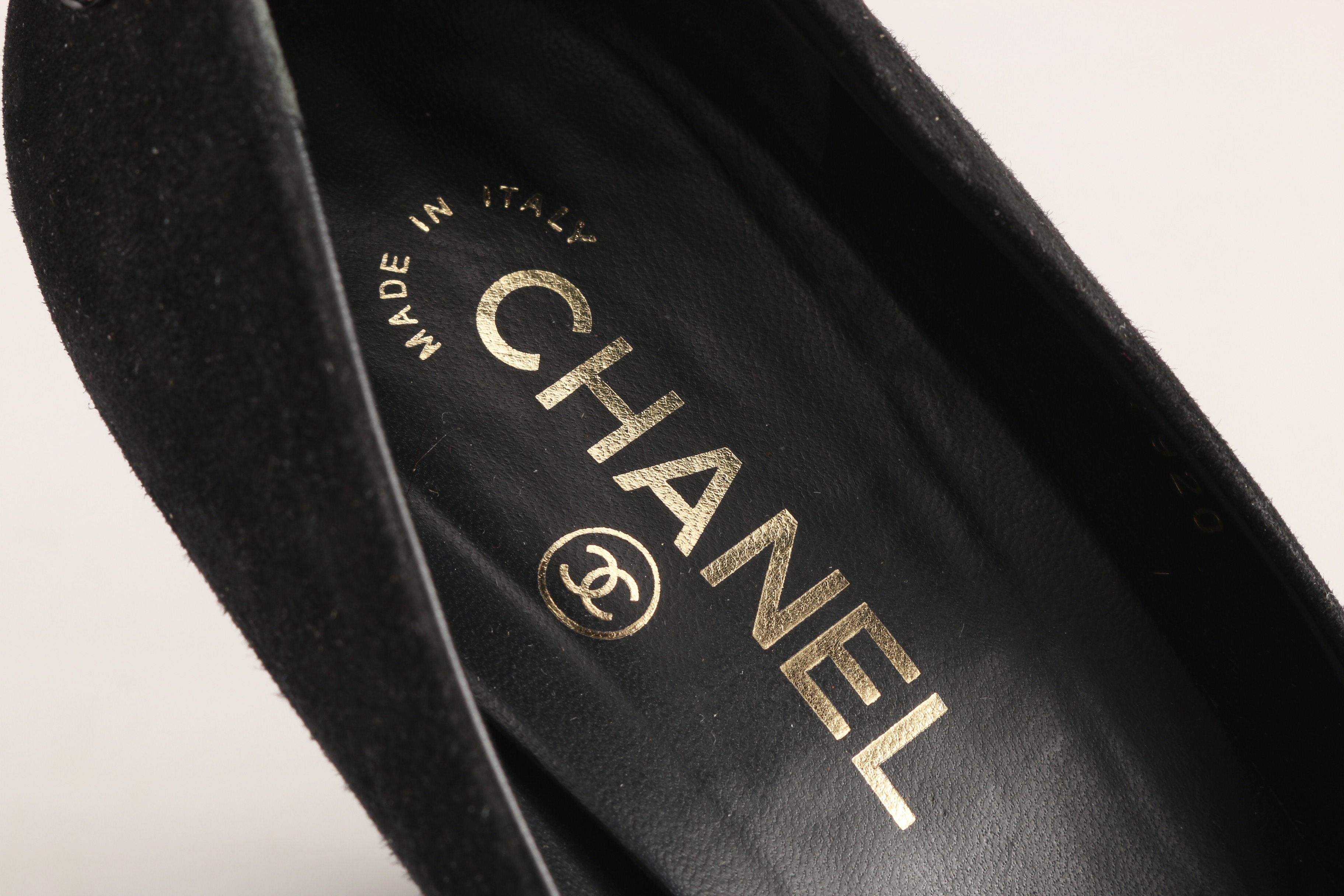 Chanel Black Suede Pumps with Patent Cap Toe