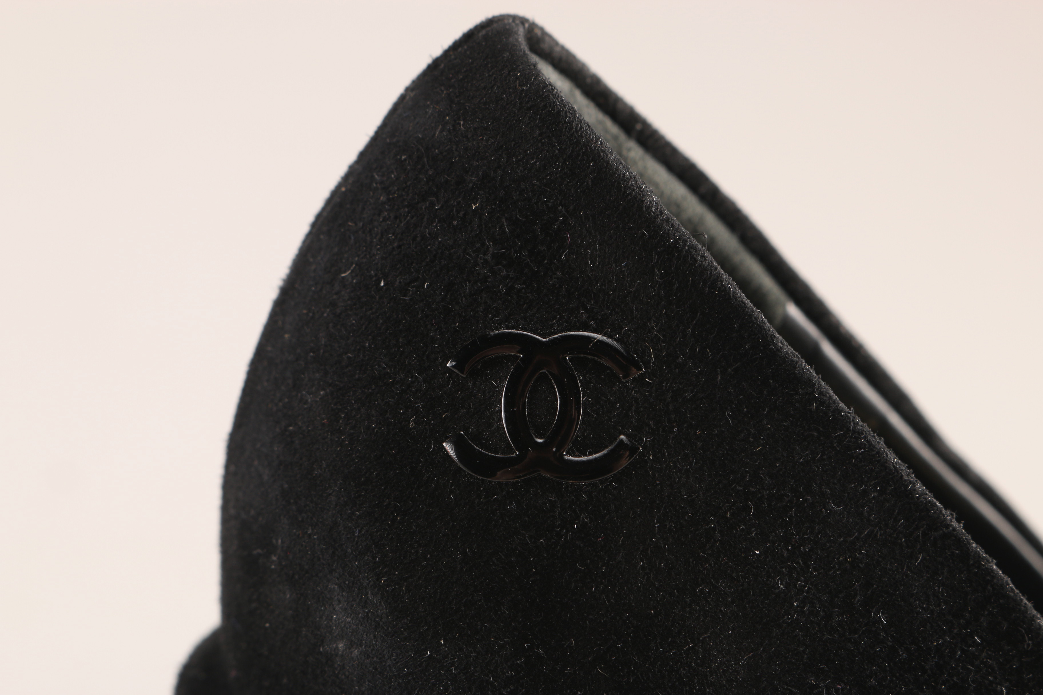 Chanel Black Suede Pumps with Patent Cap Toe