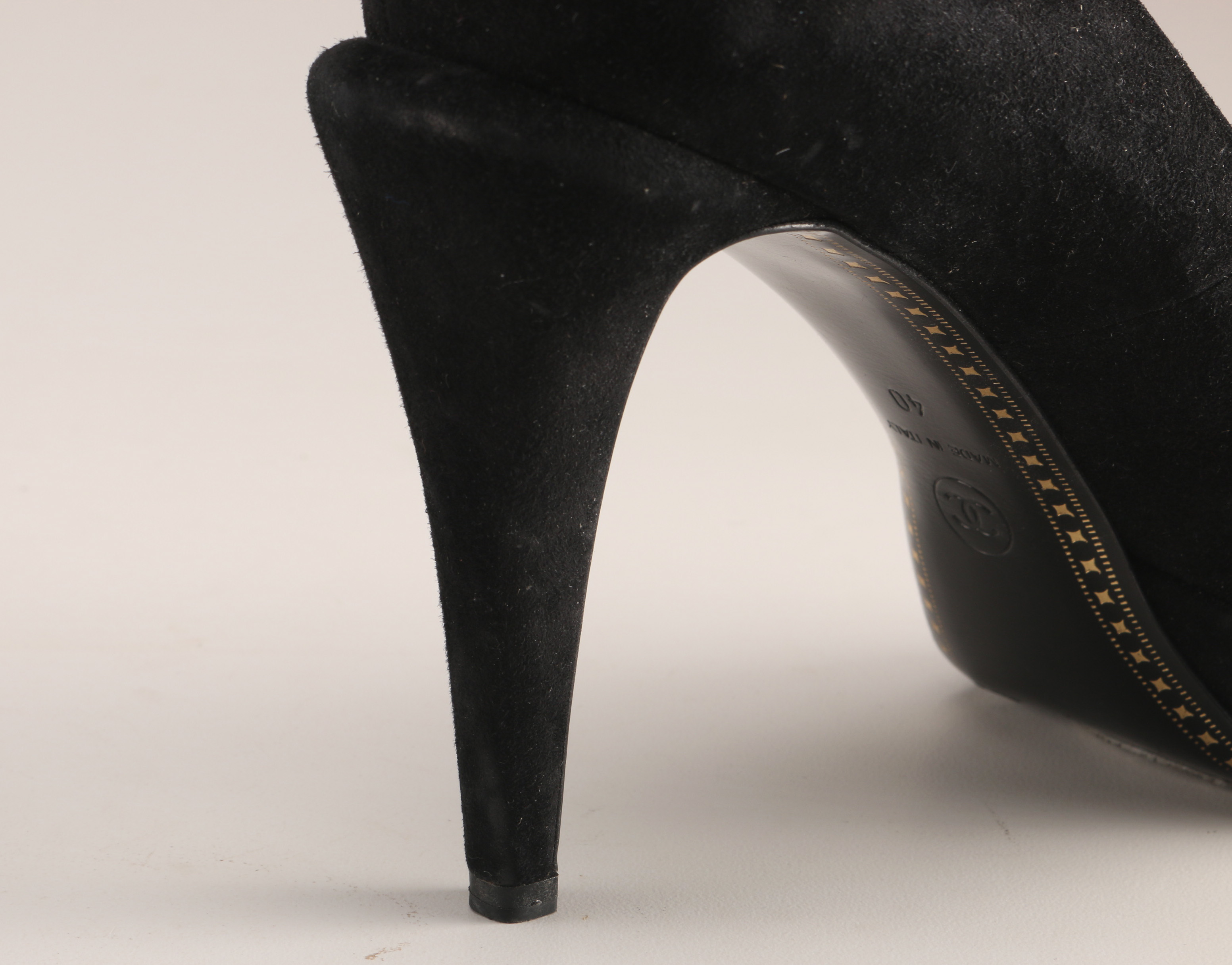 Chanel Black Suede Pumps with Patent Cap Toe