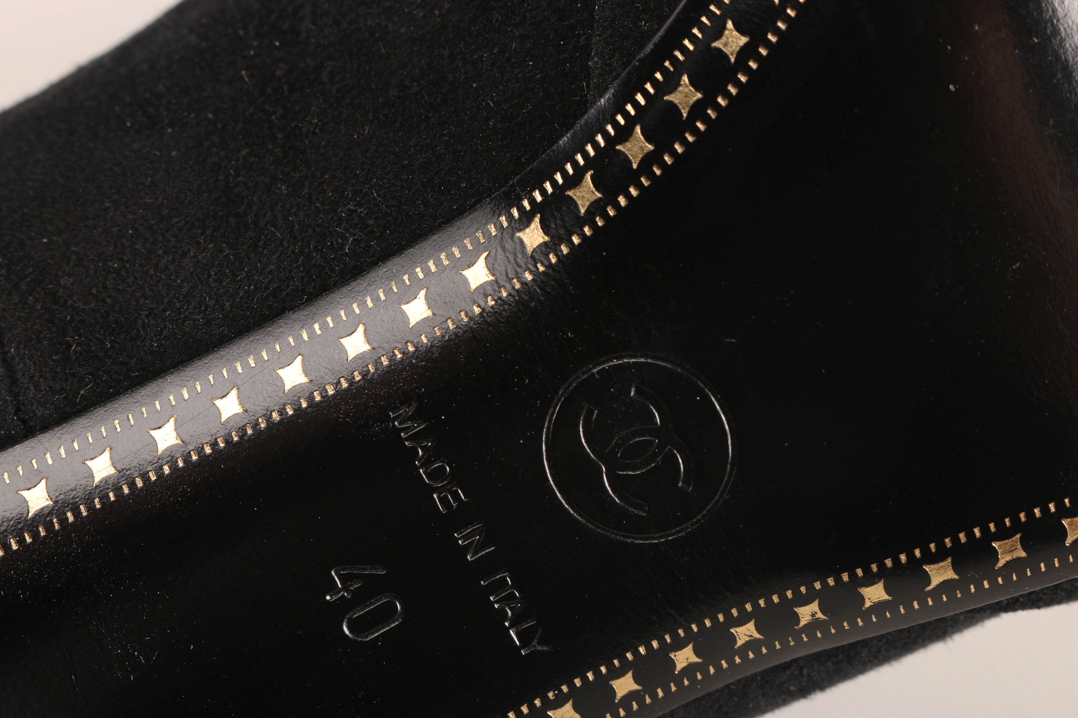 Chanel Black Suede Pumps with Patent Cap Toe