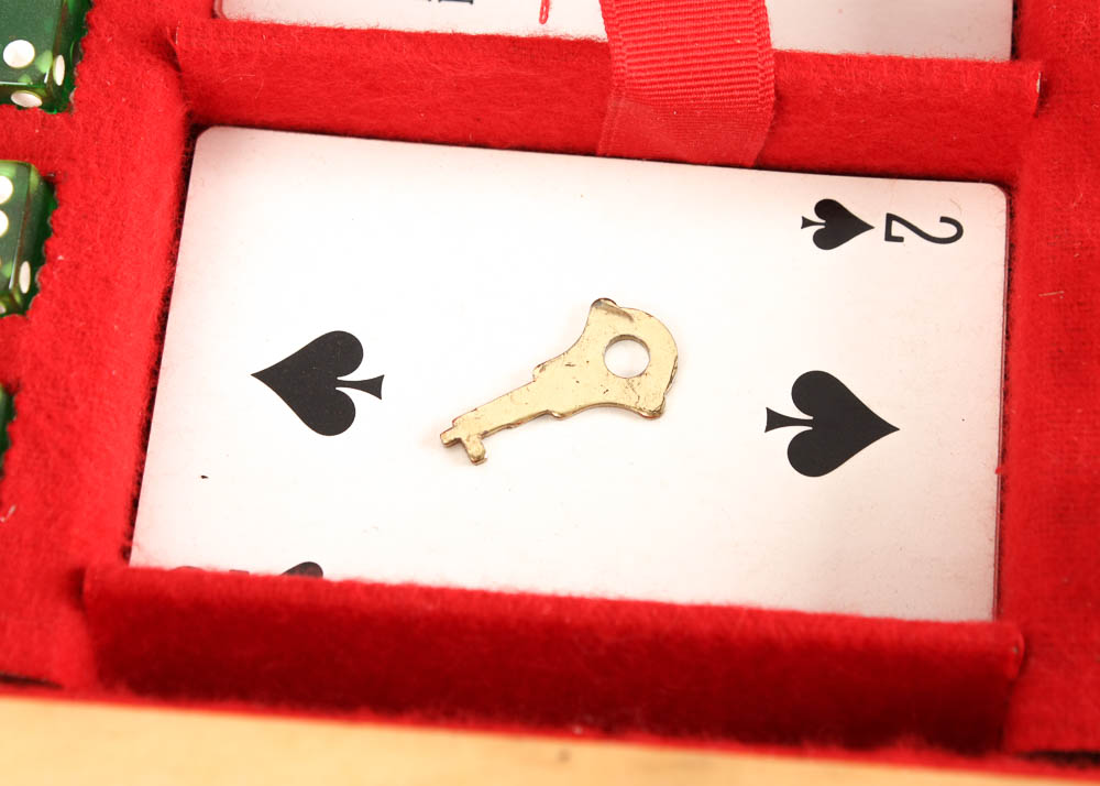 Vintage Table Game Box with Folk Art Game Board