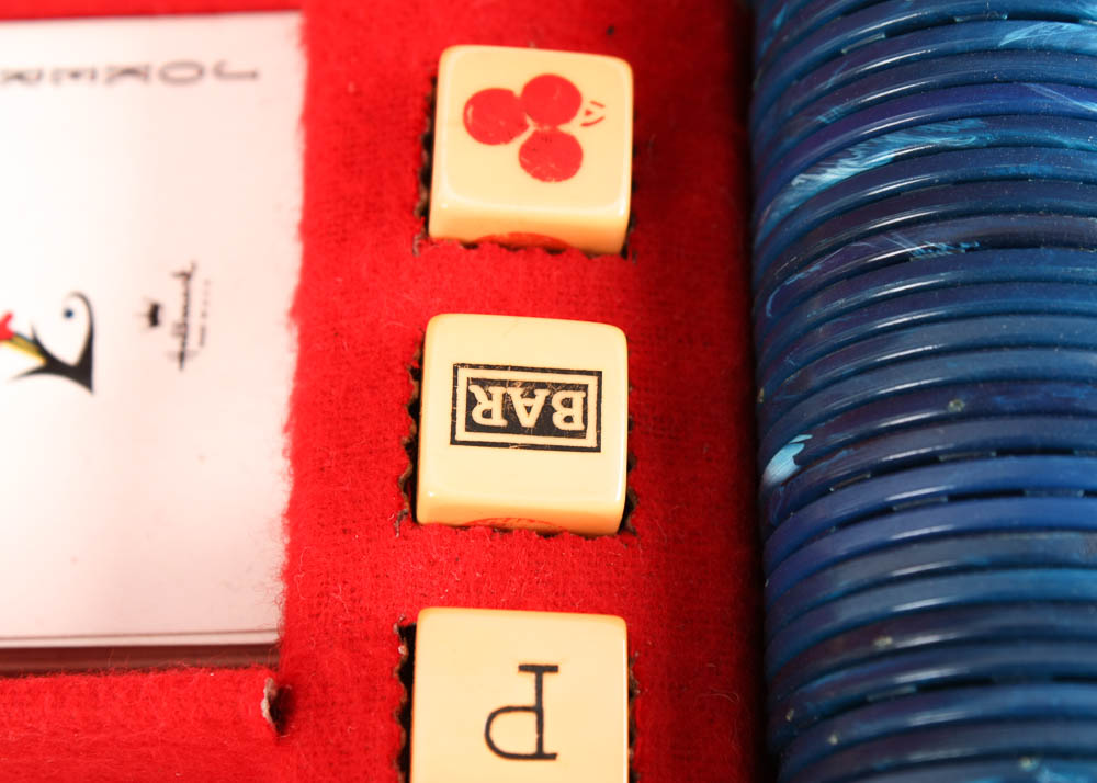 Vintage Table Game Box with Folk Art Game Board
