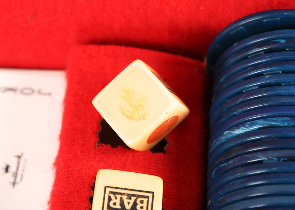 Vintage Table Game Box with Folk Art Game Board