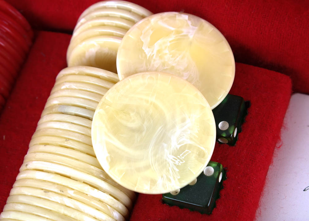 Vintage Table Game Box with Folk Art Game Board