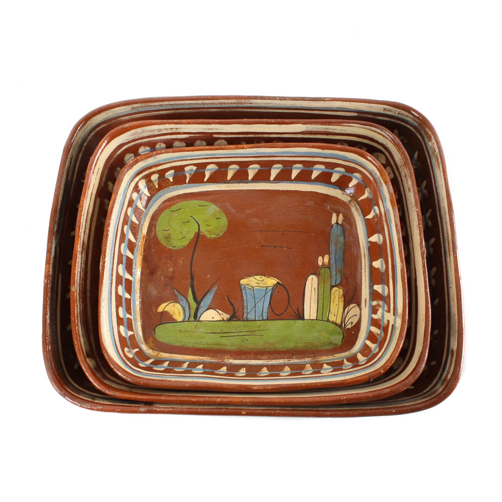 Set of Three Handpainted Mexican Glazed Dishes