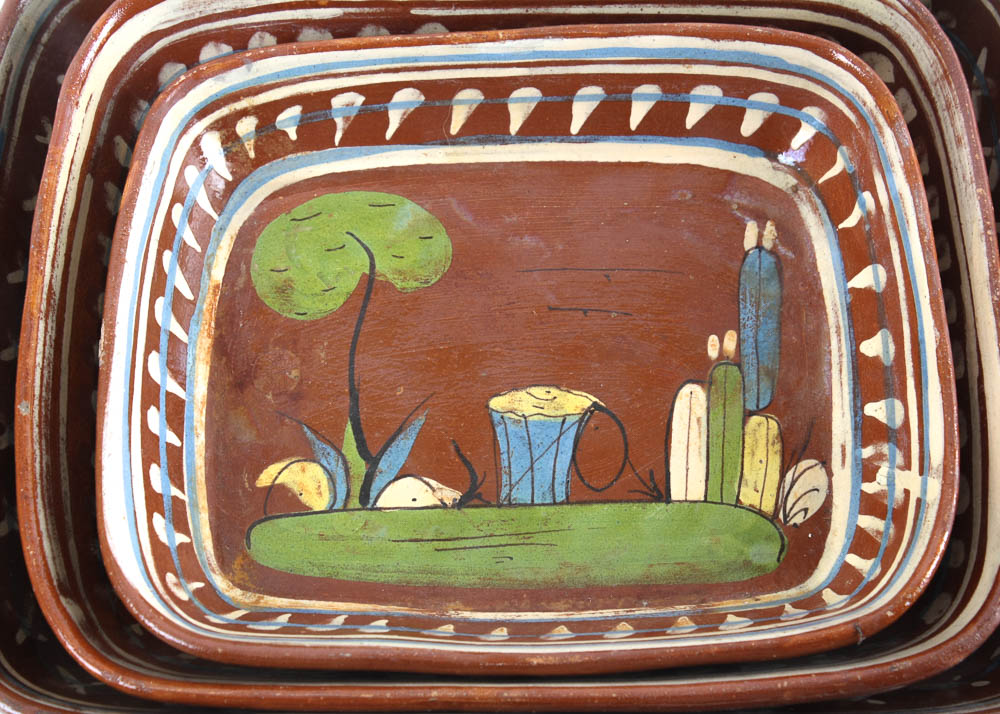 Set of Three Handpainted Mexican Glazed Dishes