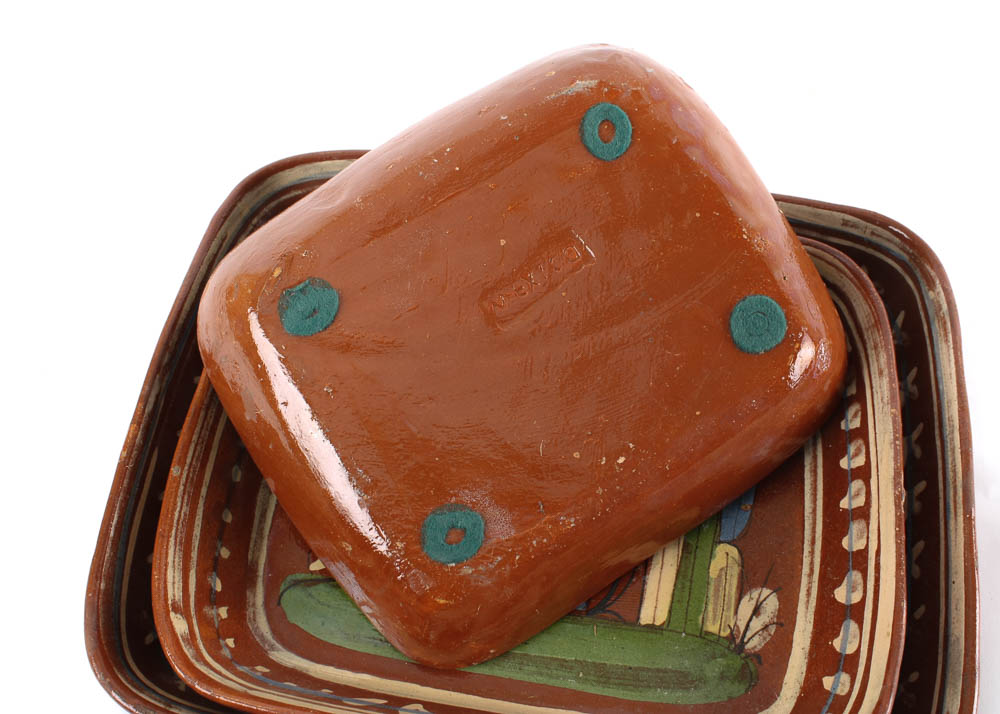Set of Three Handpainted Mexican Glazed Dishes