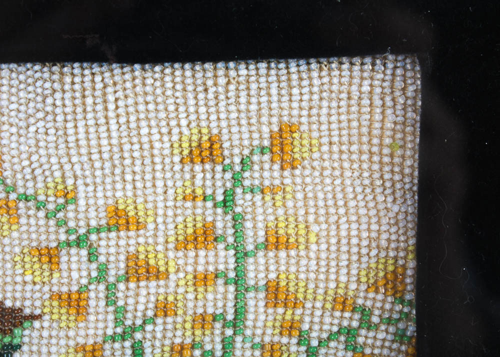 Vintage Beaded Embroidery Art Piece in Frame