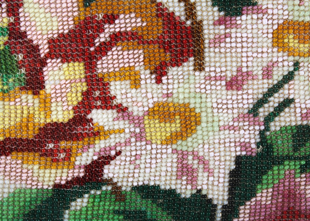 Vintage Beaded Embroidery Art Piece in Frame