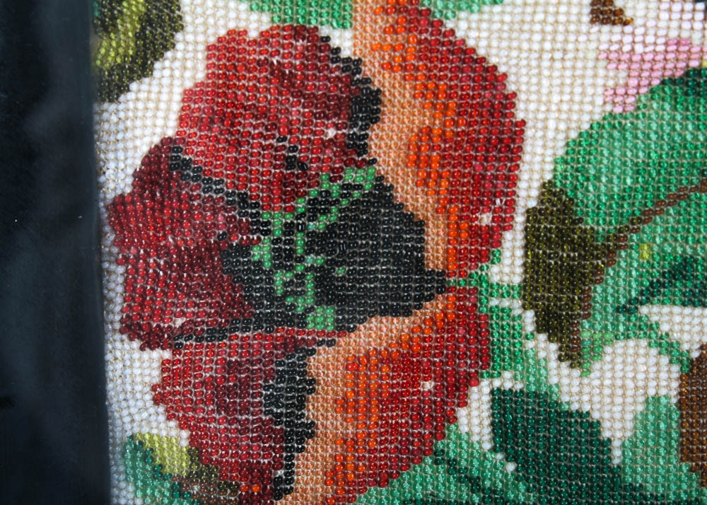 Vintage Beaded Embroidery Art Piece in Frame