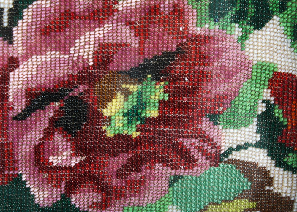 Vintage Beaded Embroidery Art Piece in Frame