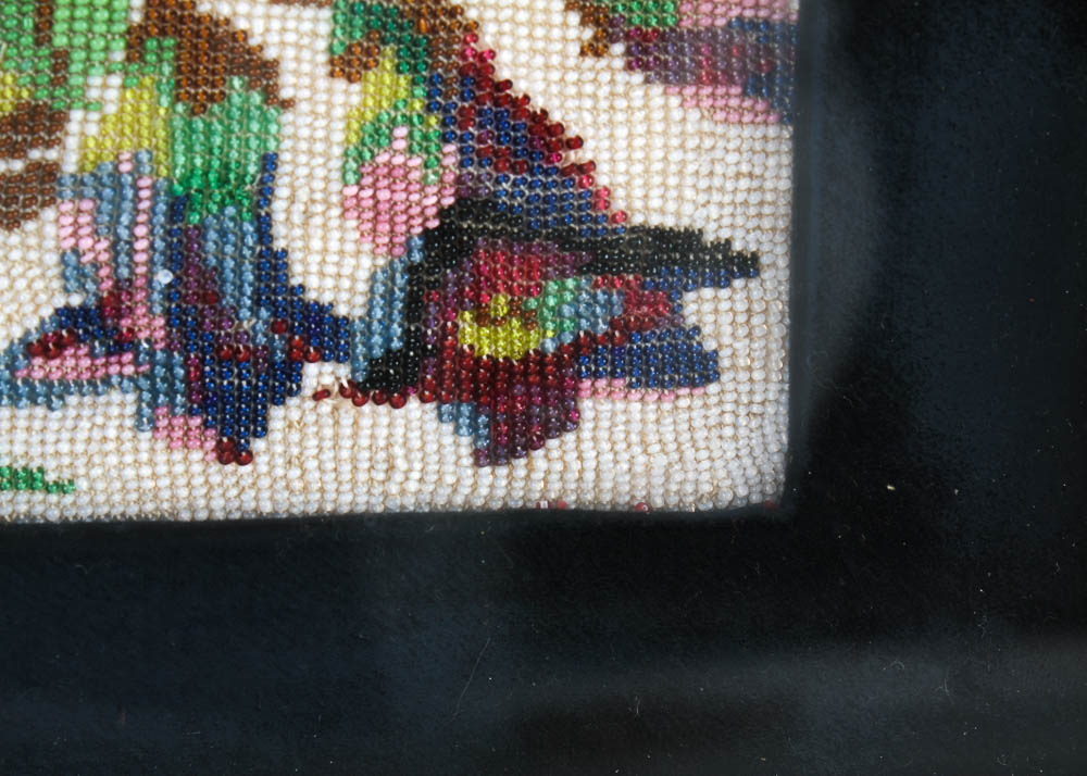 Vintage Beaded Embroidery Art Piece in Frame