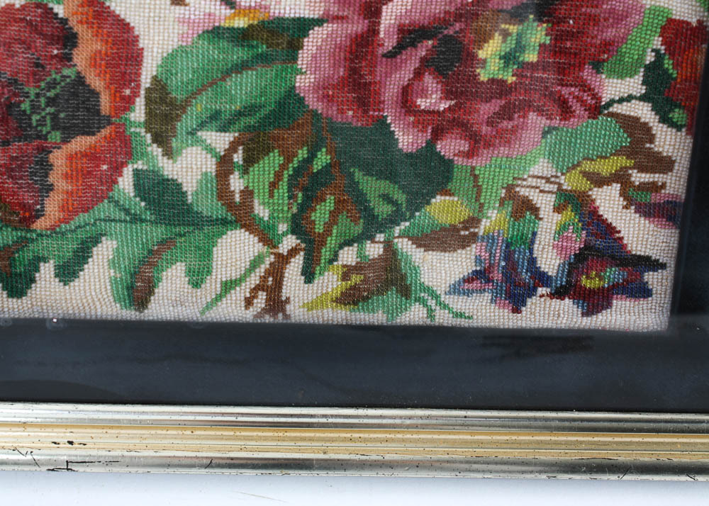 Vintage Beaded Embroidery Art Piece in Frame