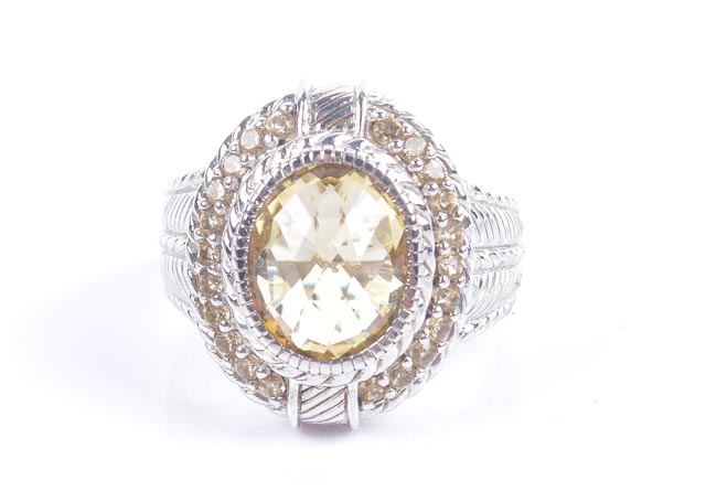 Judith Ripka Sterling and Canary Crystal Ring