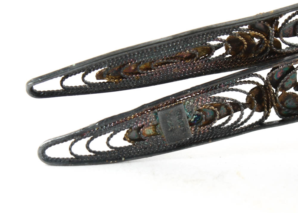 Antique Sterling Silver and Enamel Bird with Jade Insets and Base