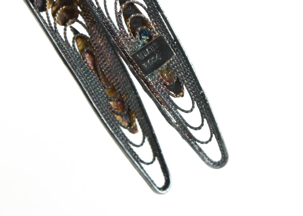 Antique Sterling Silver and Enamel Bird with Jade Insets and Base