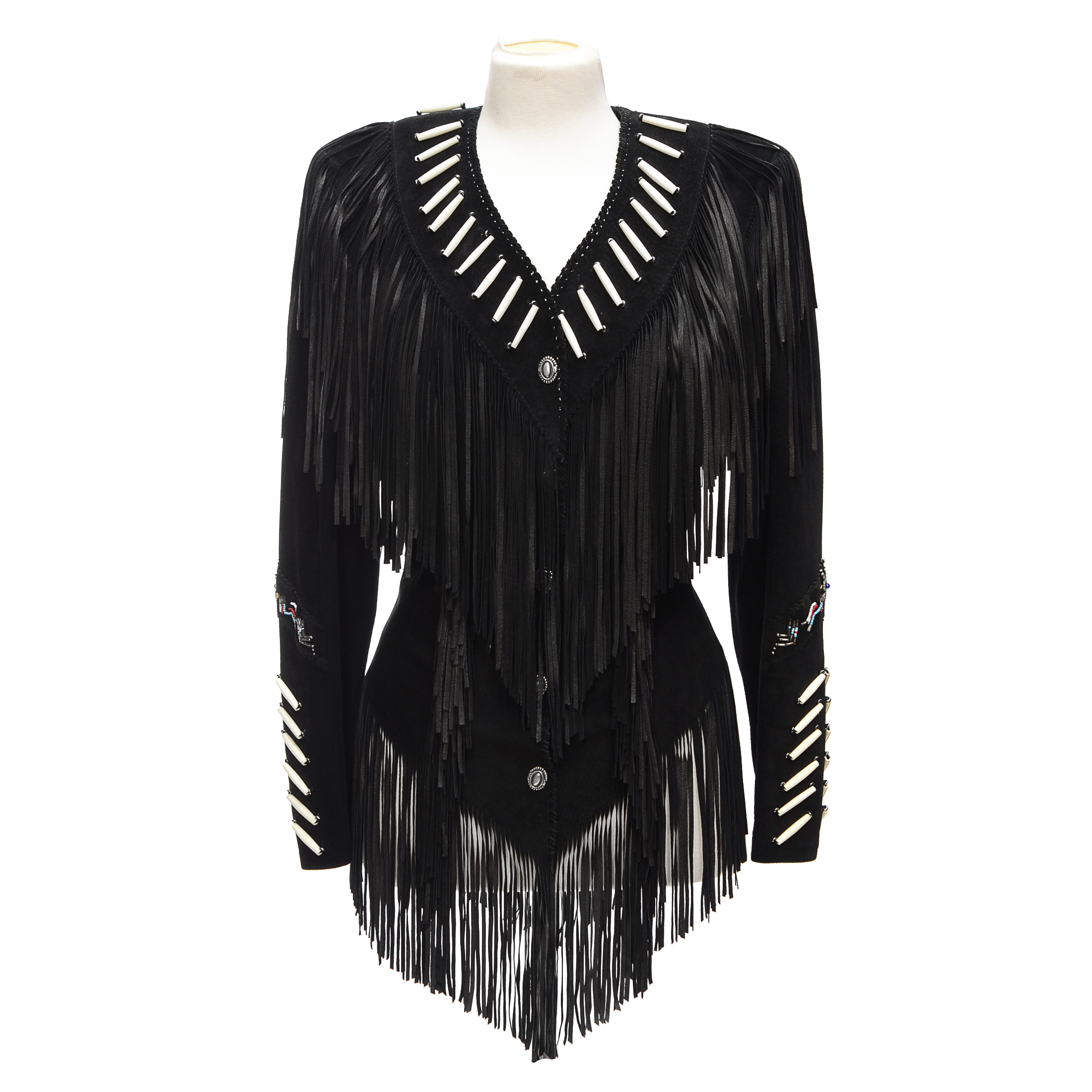 Ren Ellis Renegade by Diamond Leather Black Suede Western Dress Jacket with Fringe and Beads