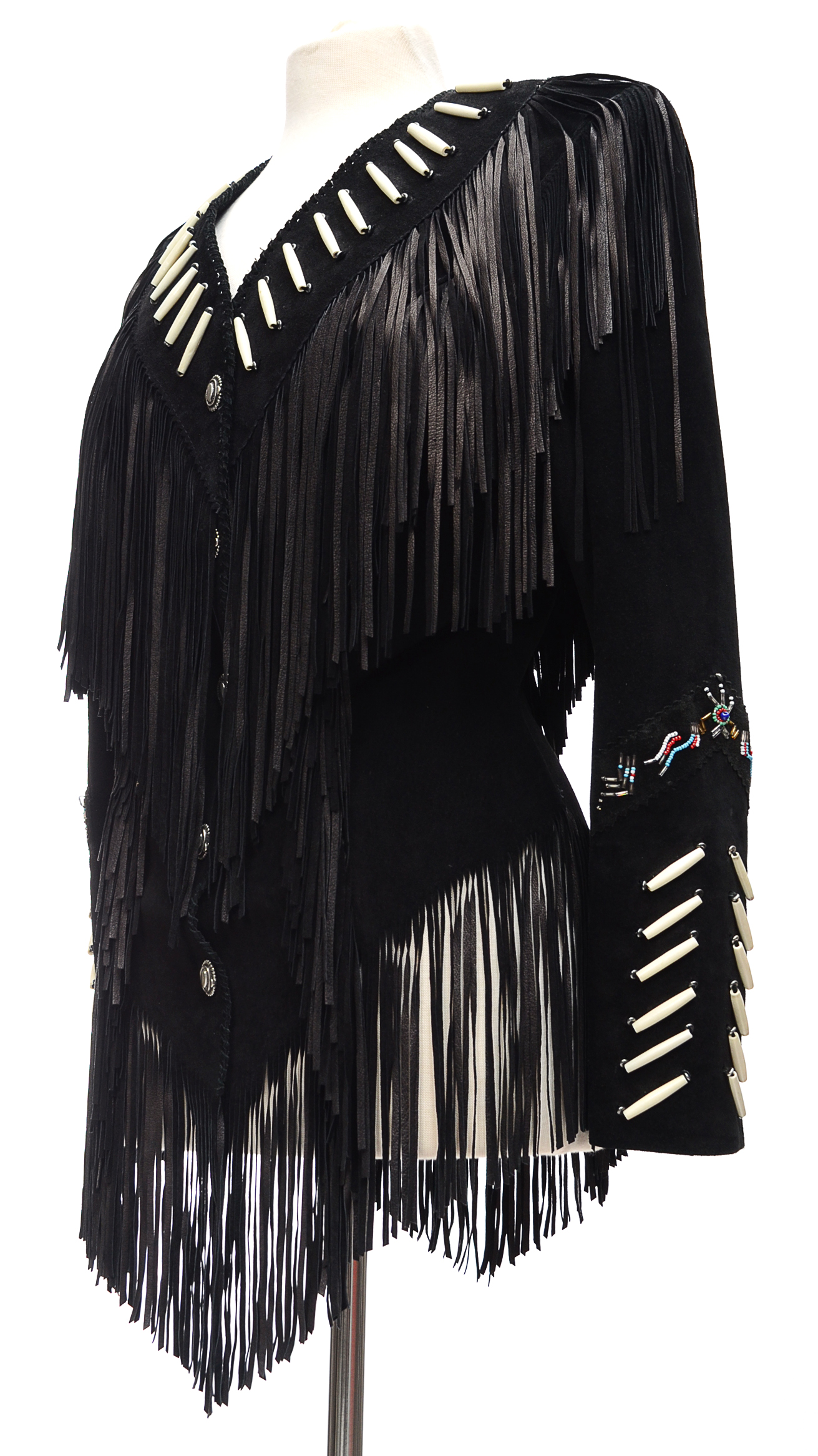 Ren Ellis Renegade by Diamond Leather Black Suede Western Dress Jacket with Fringe and Beads