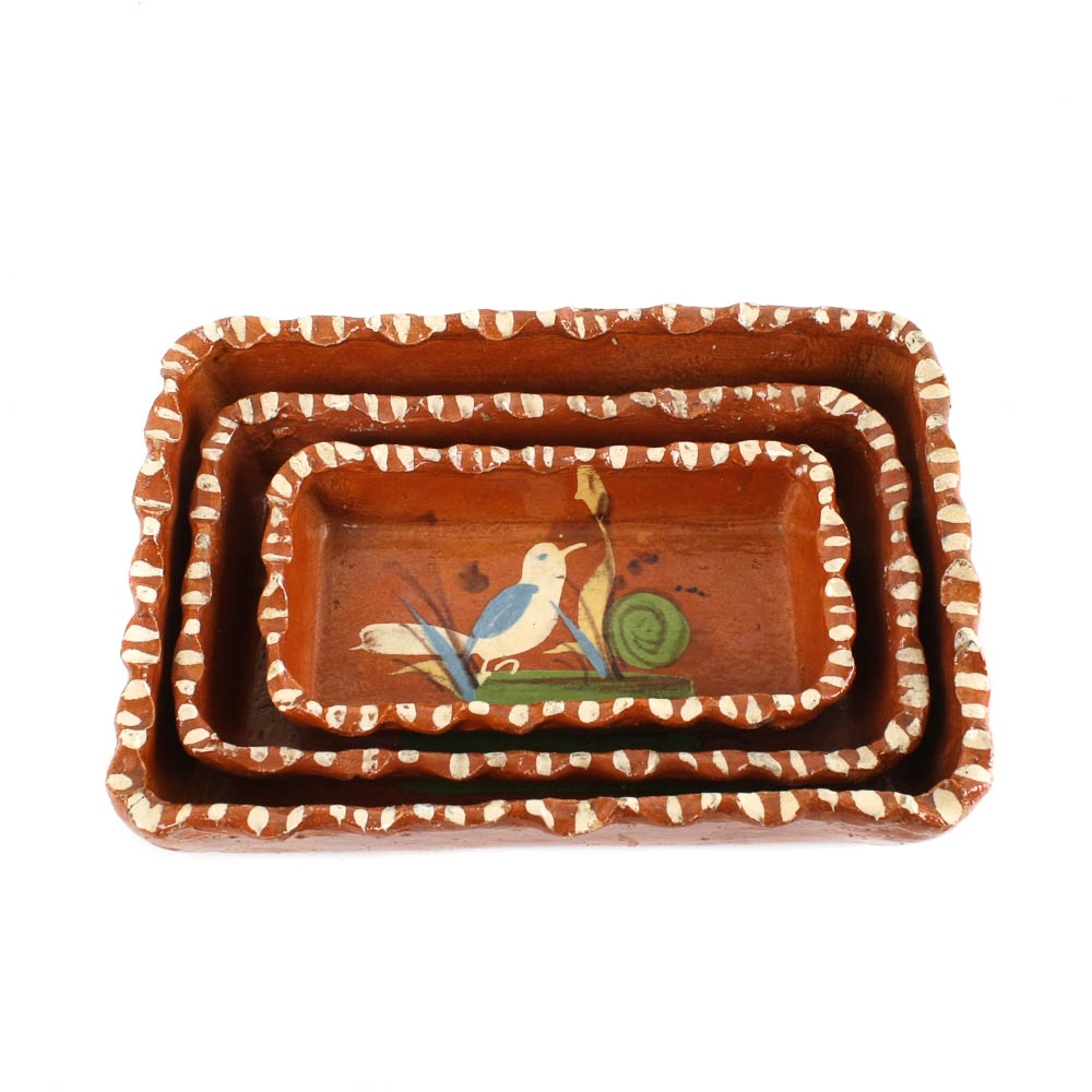 Set of Three Hand Painted Oblong Dishes