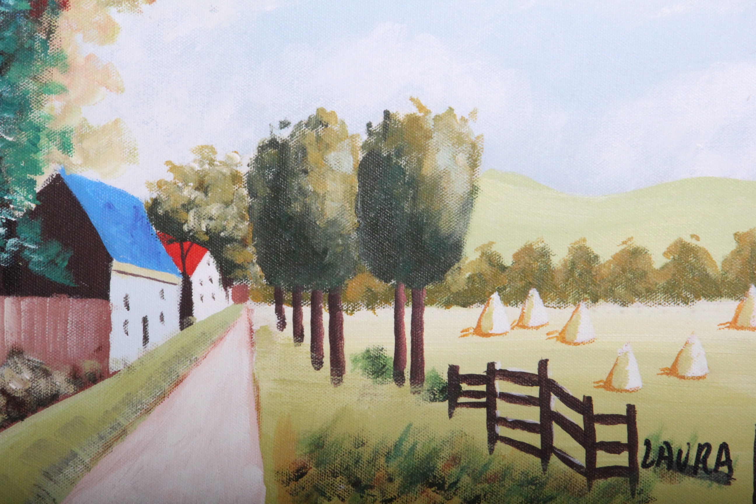 Pair of Laura Belanger French Country Theme Framed Oil Paintings on Canvas