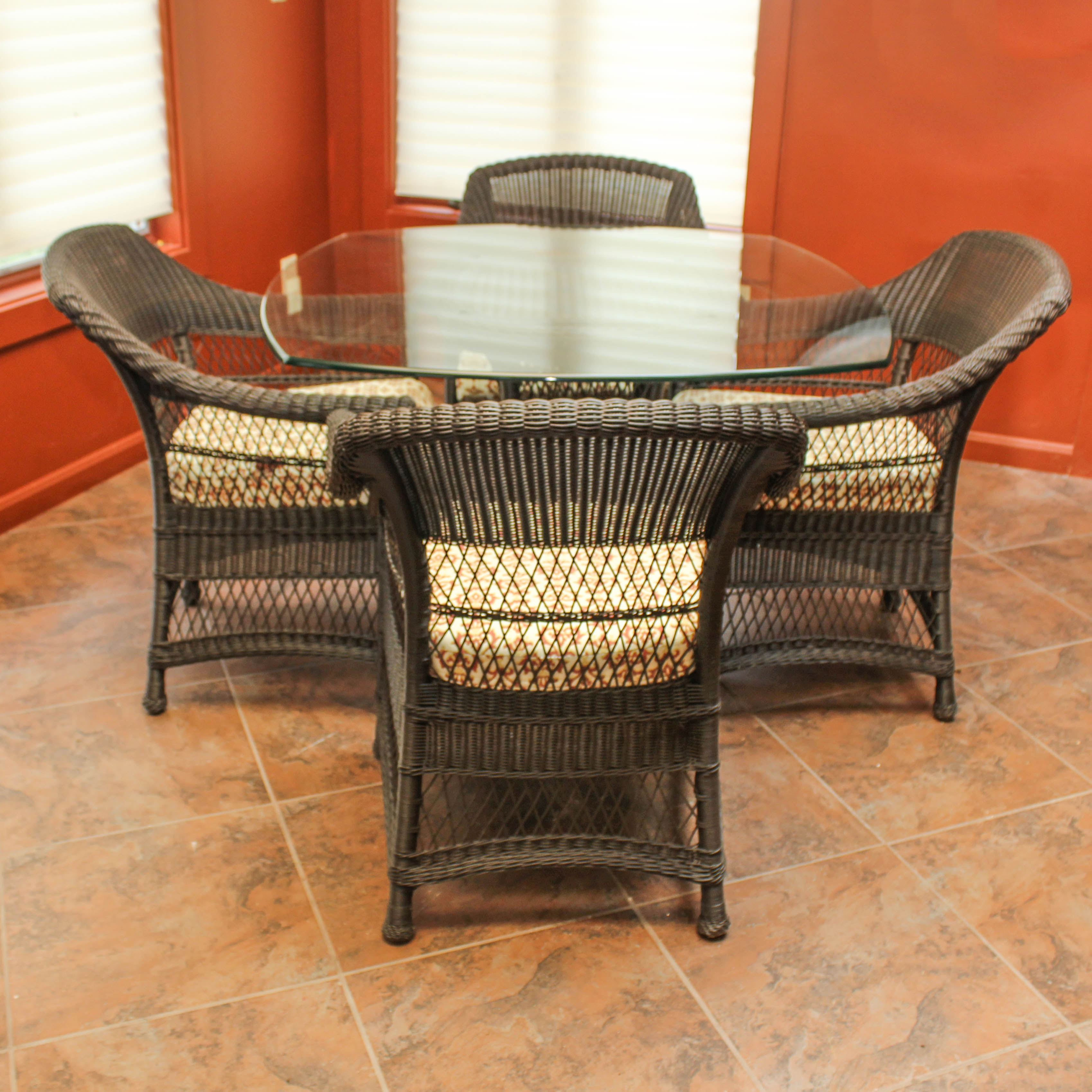 Brown Jordan Wicker Patio Table with Four Armchairs