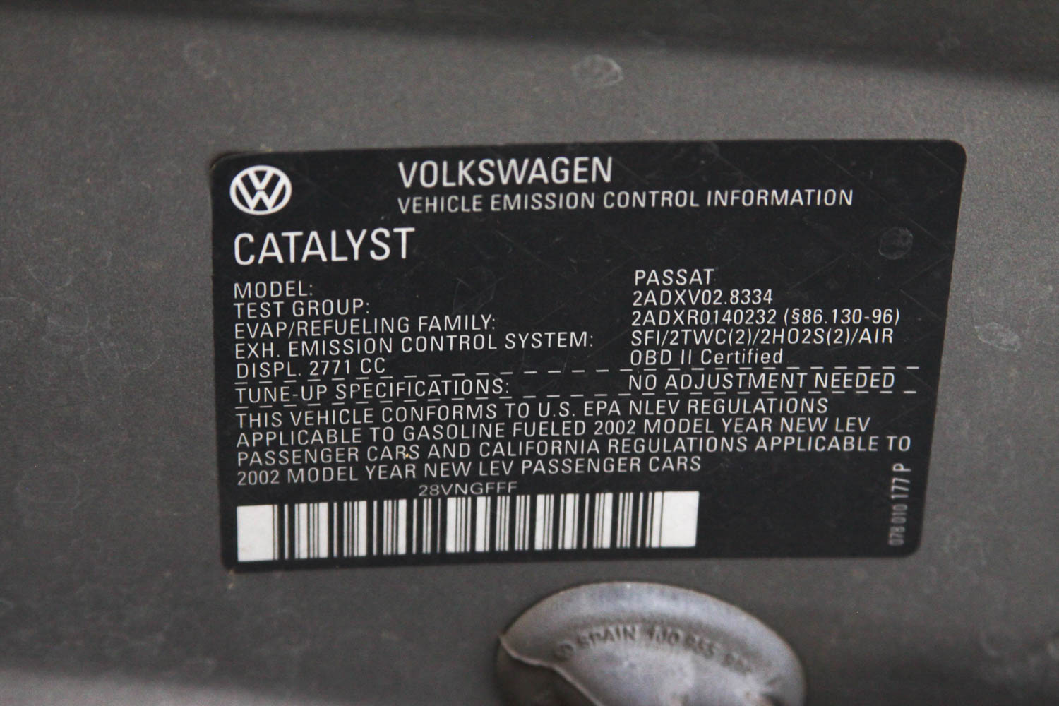 2002 2.8L V6 Volkswagen Passat GLX Sedan