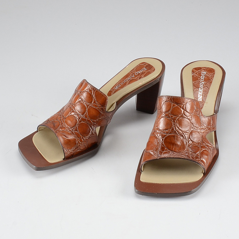 Enzo Angiolini Embossed Leather Mule Sandals