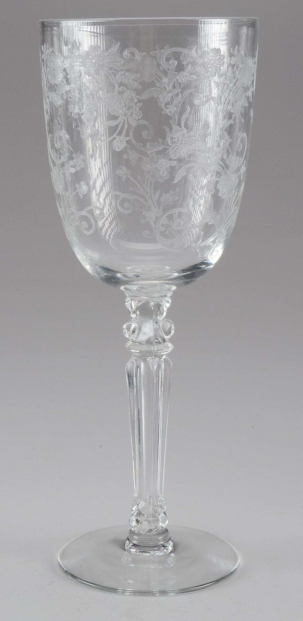 Four Etched Crystal Wine Glasses
