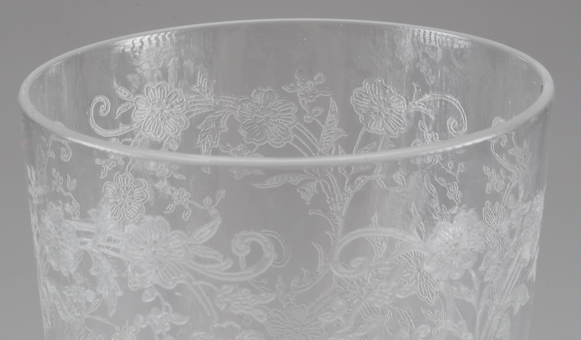 Four Etched Crystal Wine Glasses