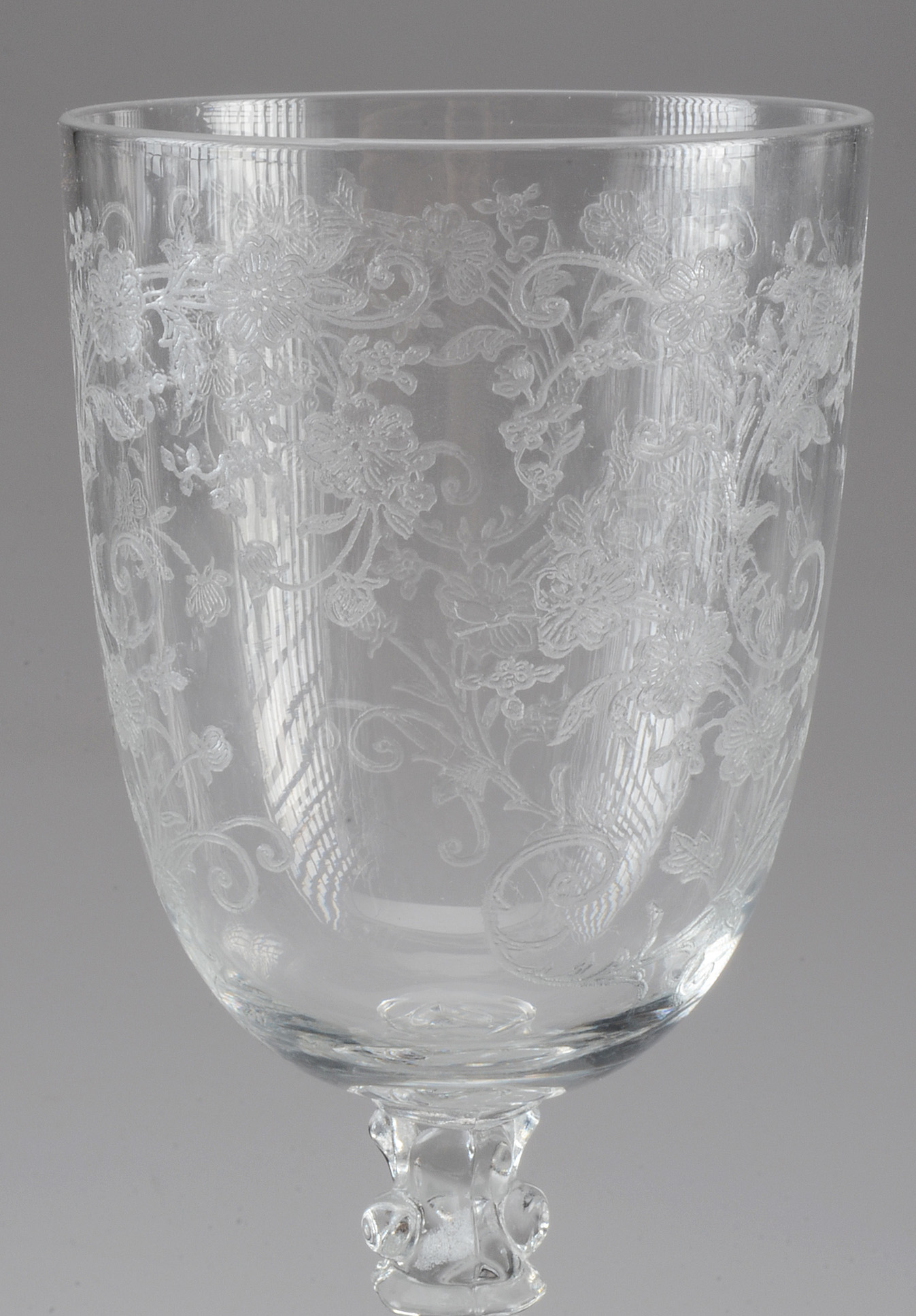 Four Etched Crystal Wine Glasses