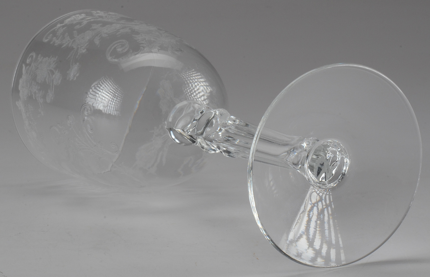 Four Etched Crystal Wine Glasses