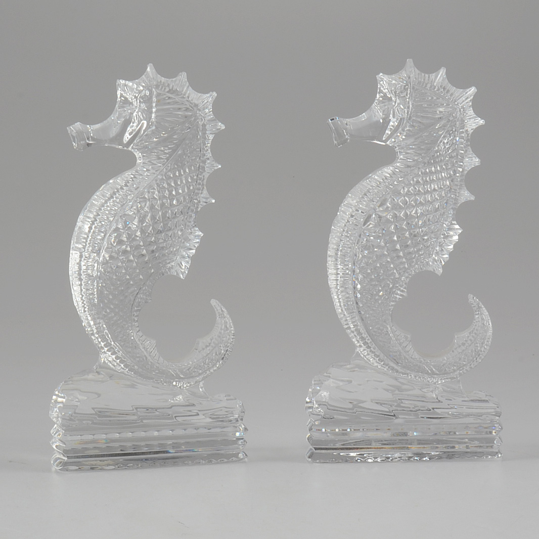 Pair of Waterford Crystal Seahorse Bookends