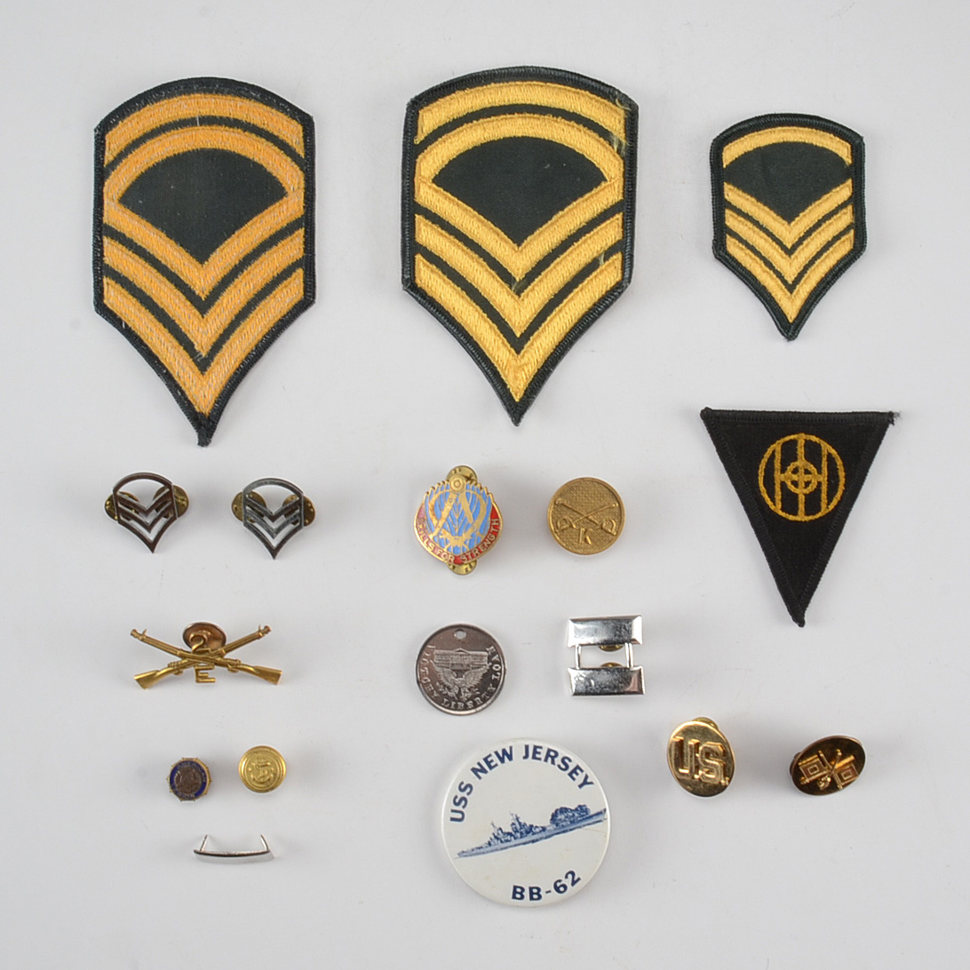 Collection of WWII American Military Badges, Pins, and Patches