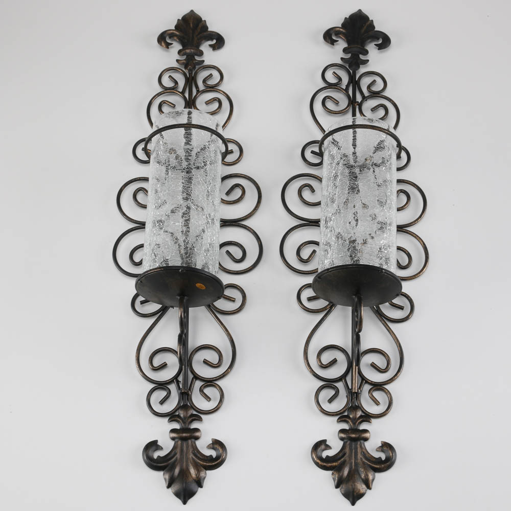 Apropos Home Collection Scrolled Metal and Crackle Glass Wall Sconses