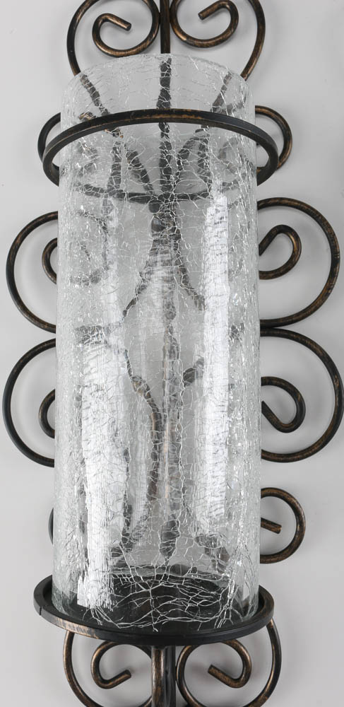 Apropos Home Collection Scrolled Metal and Crackle Glass Wall Sconses