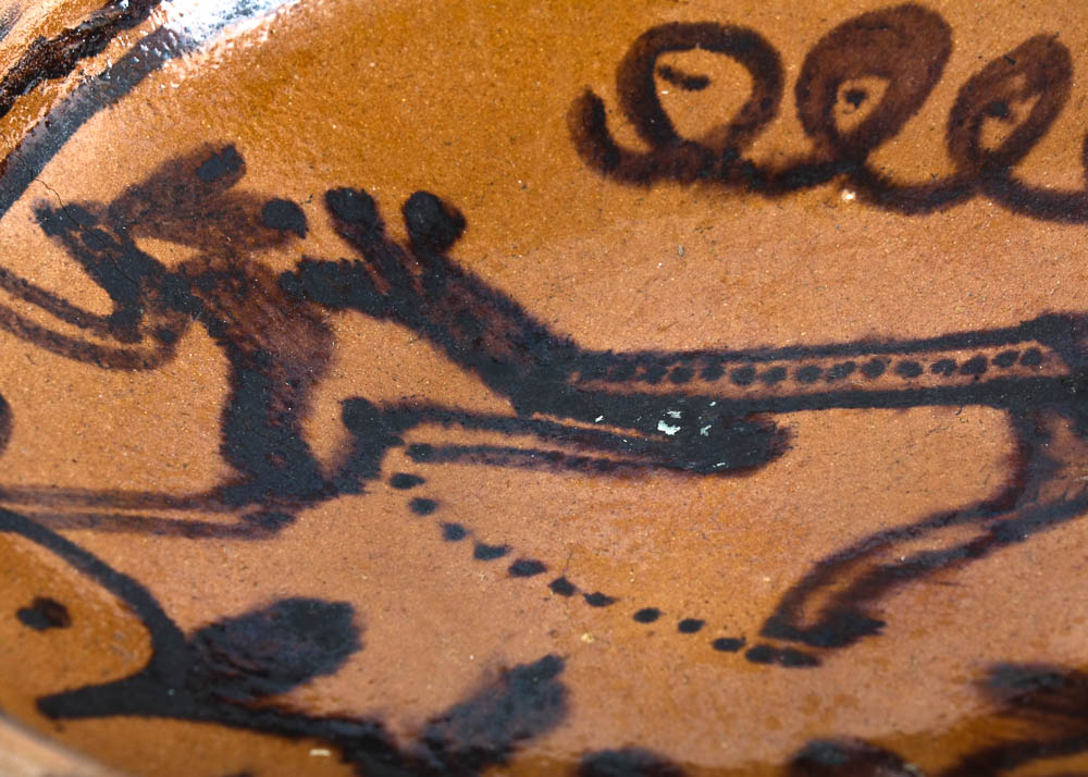 Hand Painted Redware Tin Glazed Bowl with Firing Marks