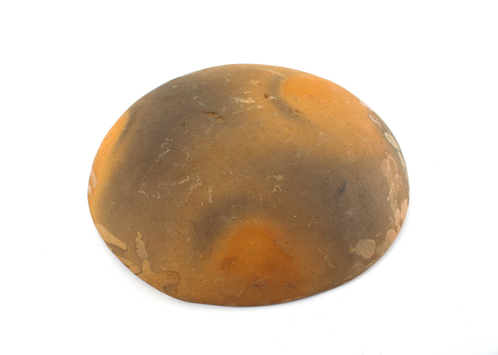 Hand Painted Redware Tin Glazed Bowl with Firing Marks