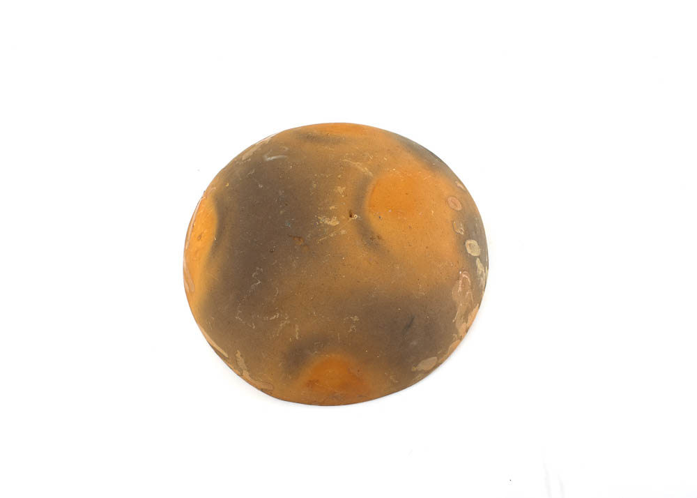 Hand Painted Redware Tin Glazed Bowl with Firing Marks